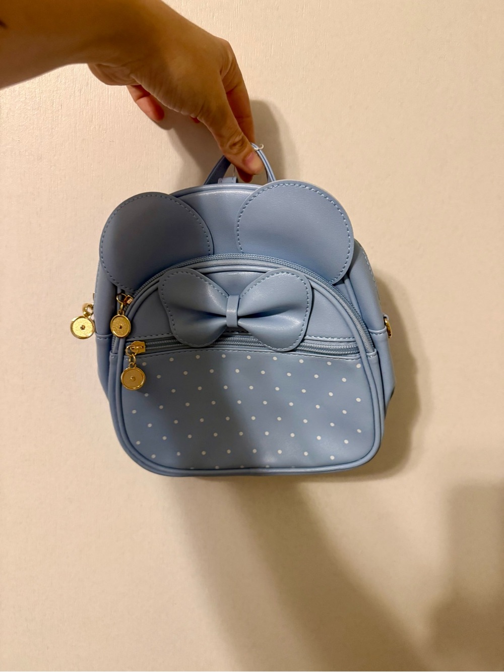 Light Blue Mini Backpack with Bow Accent for Women
